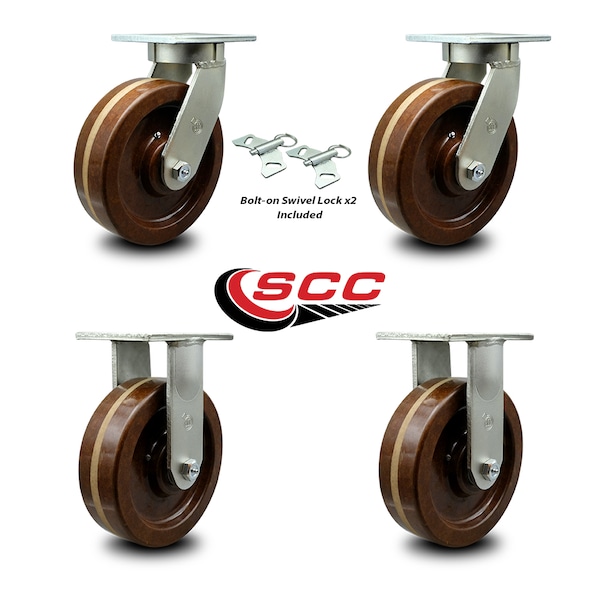 Service Caster 10 Inch Heavy Duty High Temp Phenolic Swivel Caster Swivel Locks 2 Rigid, 2PK SCC-KP92S1030-PHRHT-BSL-2-R-2 - main